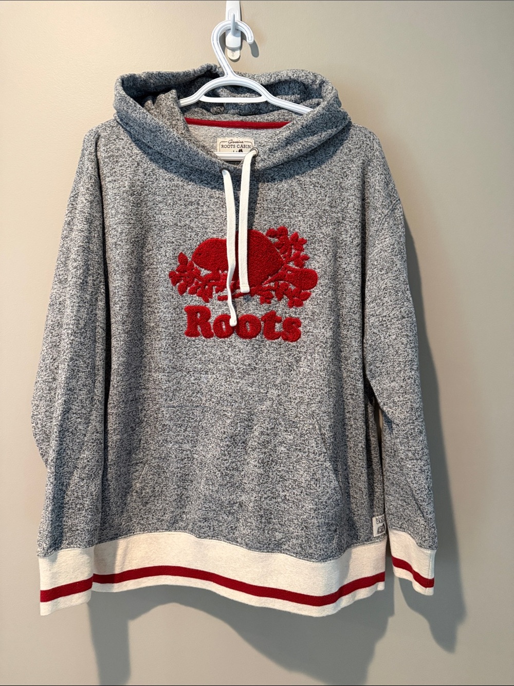Roots Heather Gray Hoodie Sweater with Red Logo
